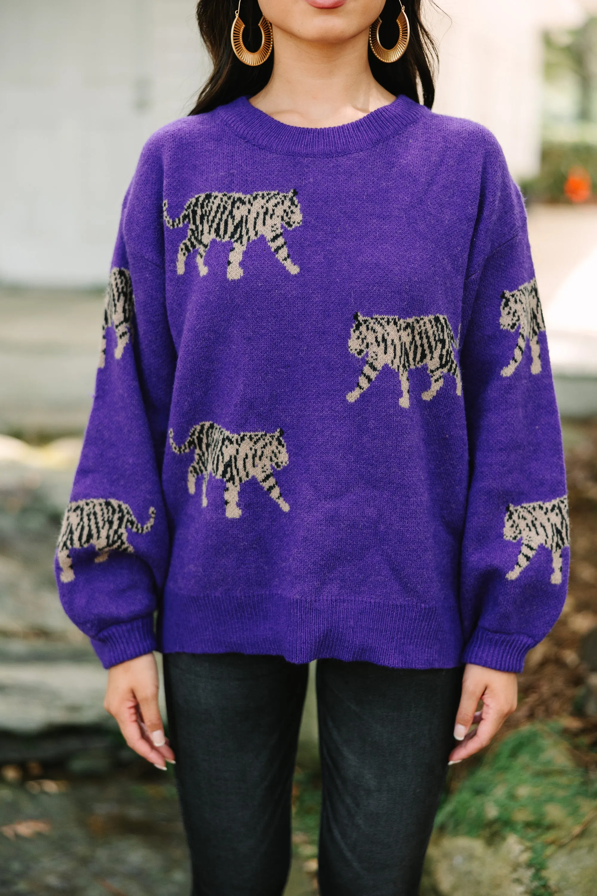 Out On Town Violet Purple Tiger Sweater