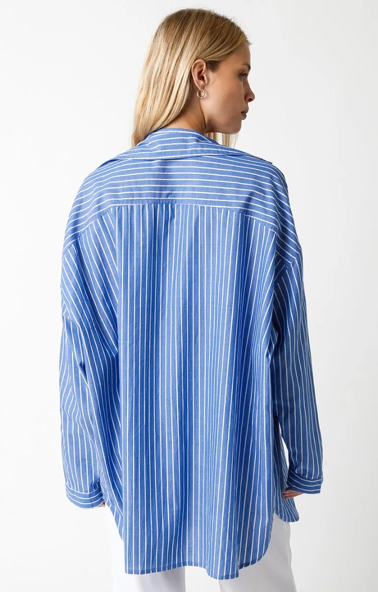 Oversize BF Button Down in Denim Stripe