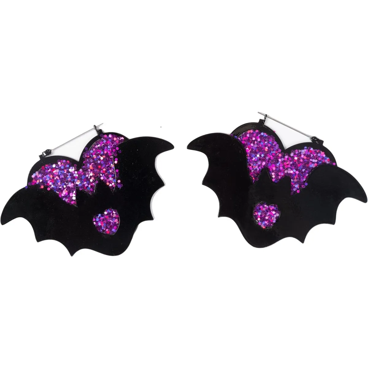 Purple Heart Bat Hoop Earrings