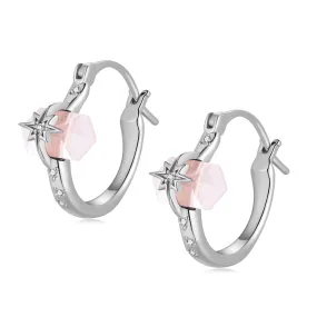 Rose Quartz Silver Star Huggie Earrings - Magic Stone