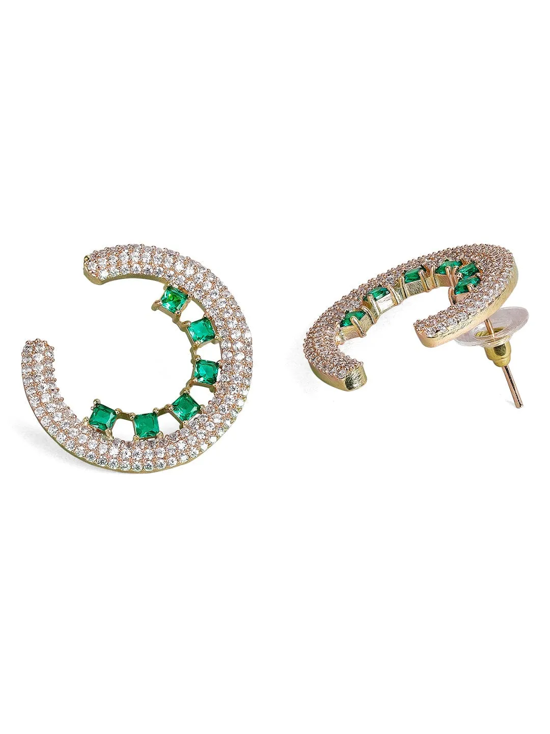 Rubans Rose Gold Plated Zirconia & Green Stone Studded Earrings.