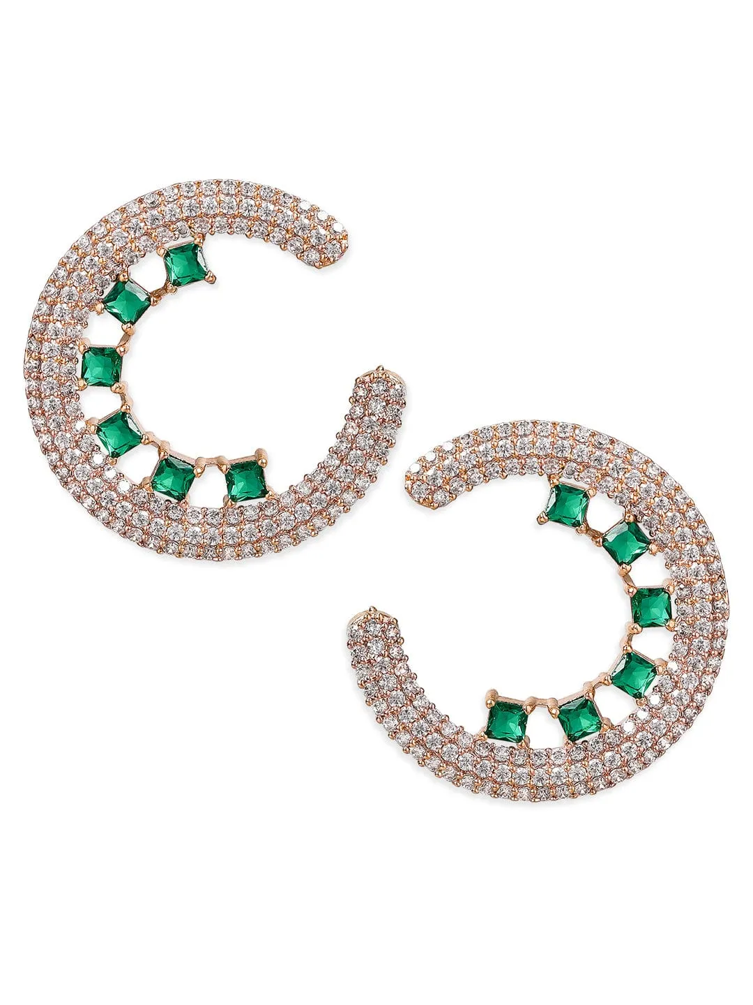 Rubans Rose Gold Plated Zirconia & Green Stone Studded Earrings.