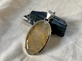 Rutilated Quartz Naevia Pendant - Long Oval