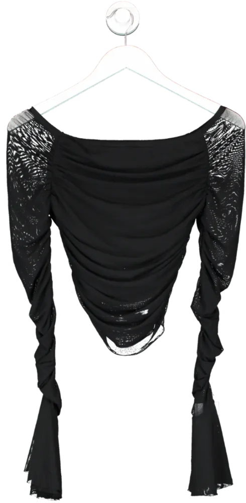 SHEIN Black Ruched Sheer Long Sleeve Top UK S