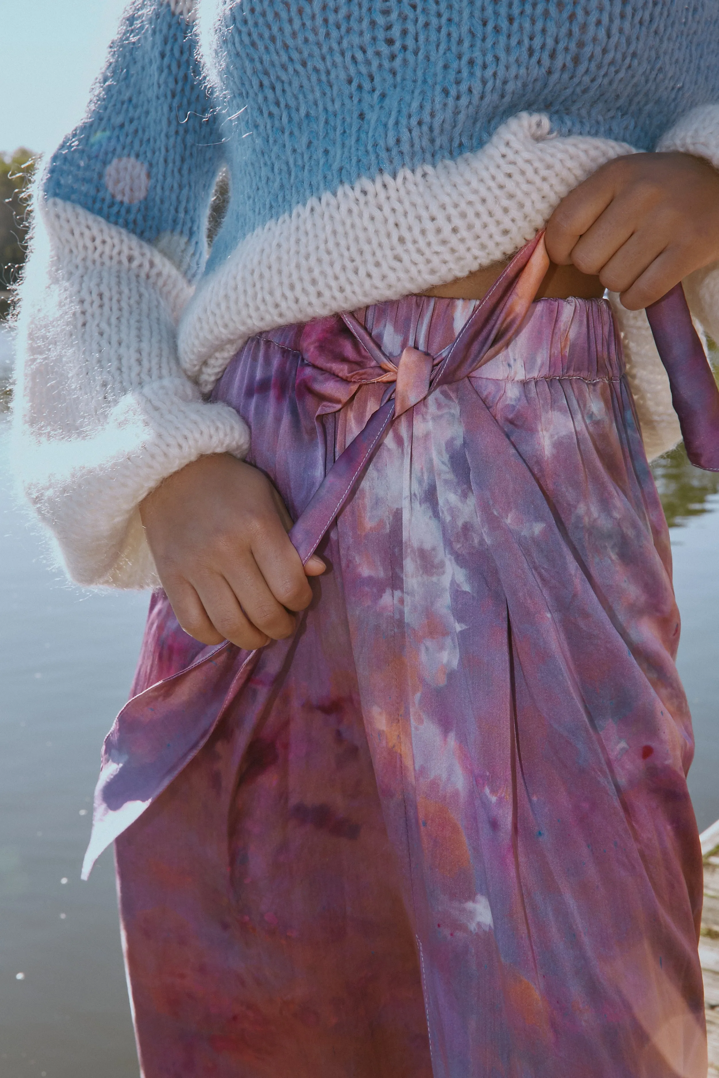 Silk Tie Skirt in Purple