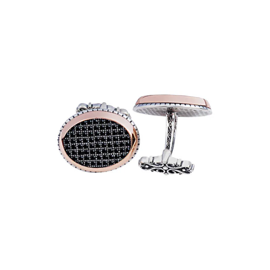 Silver Black Zircon Stone Oval Cufflink