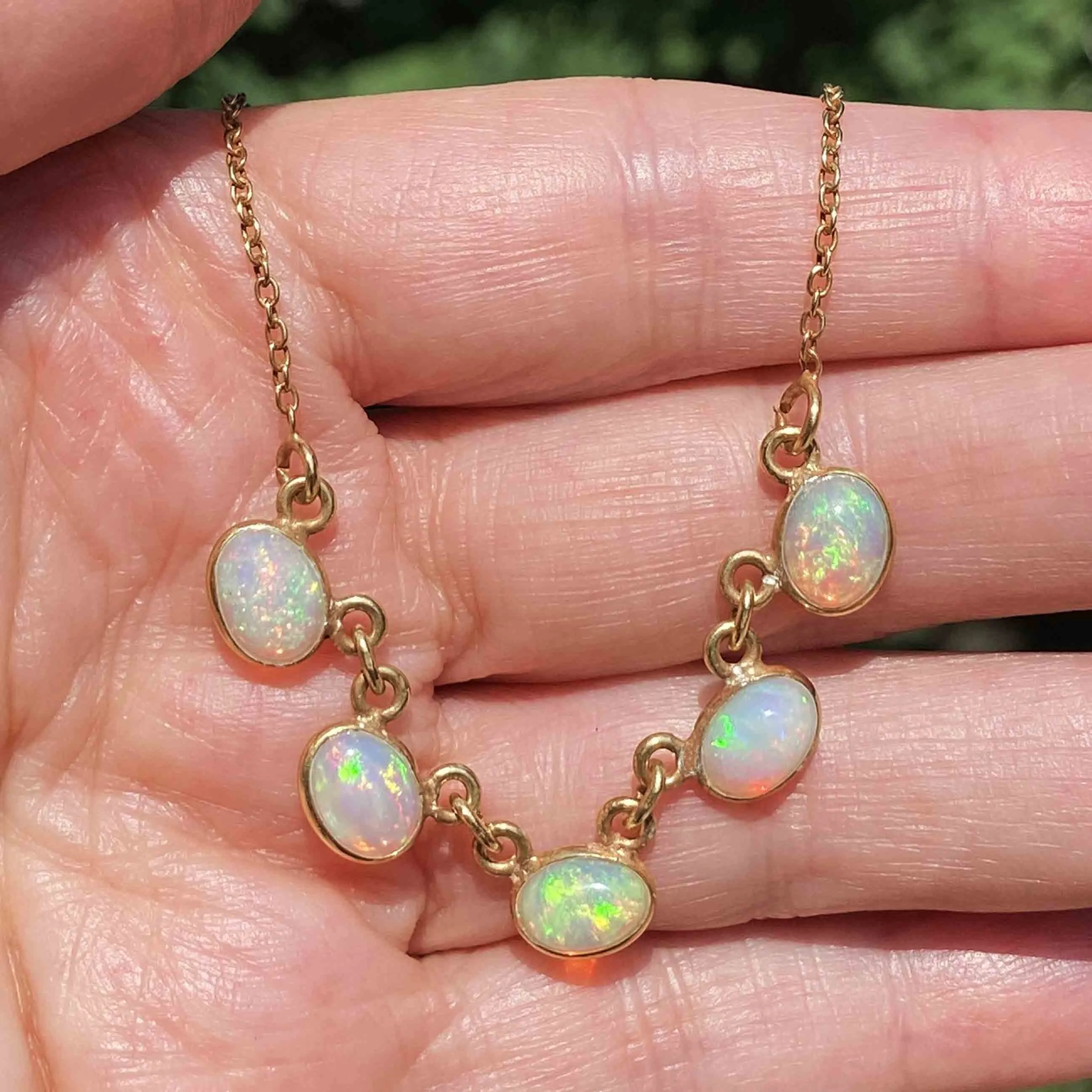 Silver Gold Gilt Opal Cabochon Necklace