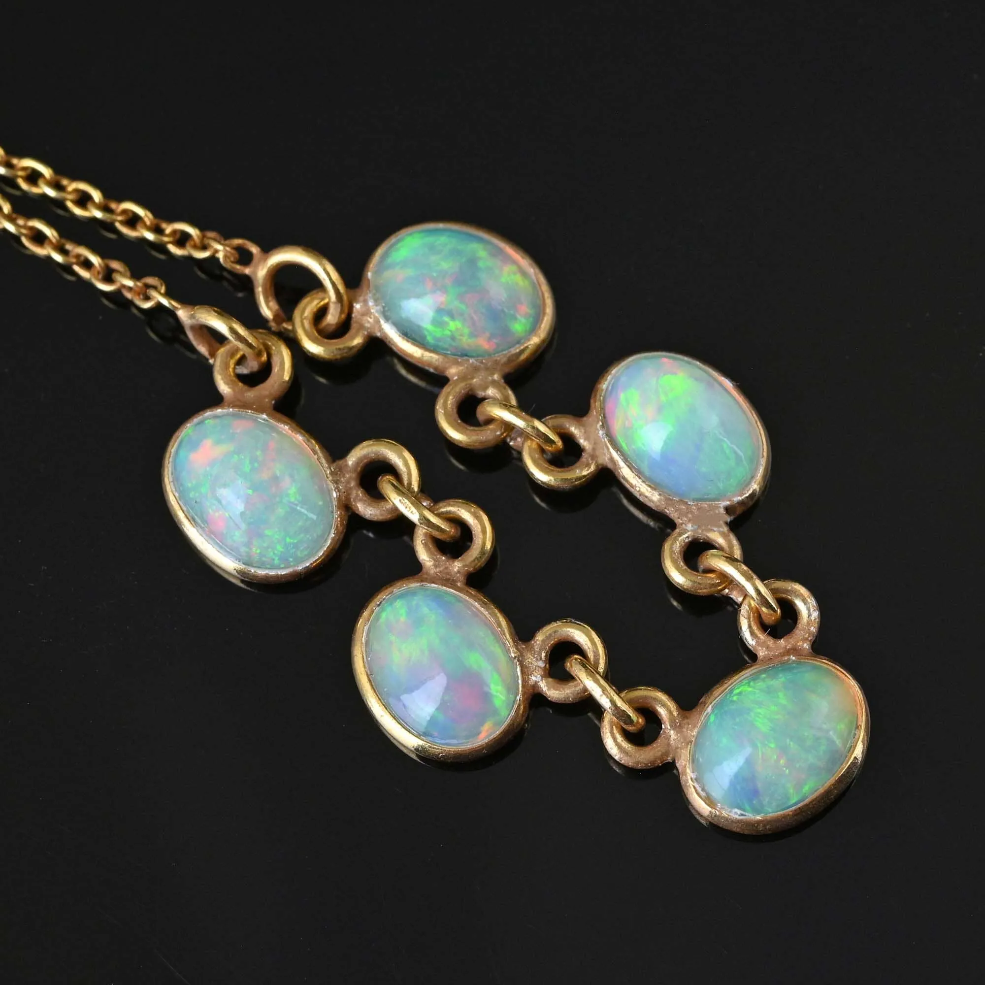 Silver Gold Gilt Opal Cabochon Necklace