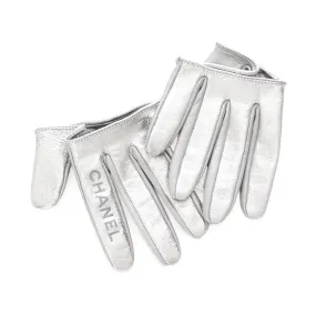 Silver Leather Half-Palm Logo Gloves