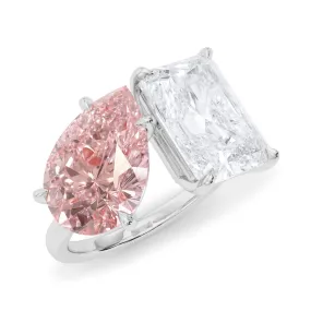 Toi Et Moi Pear and Radiant Pink and White Diamond Ring