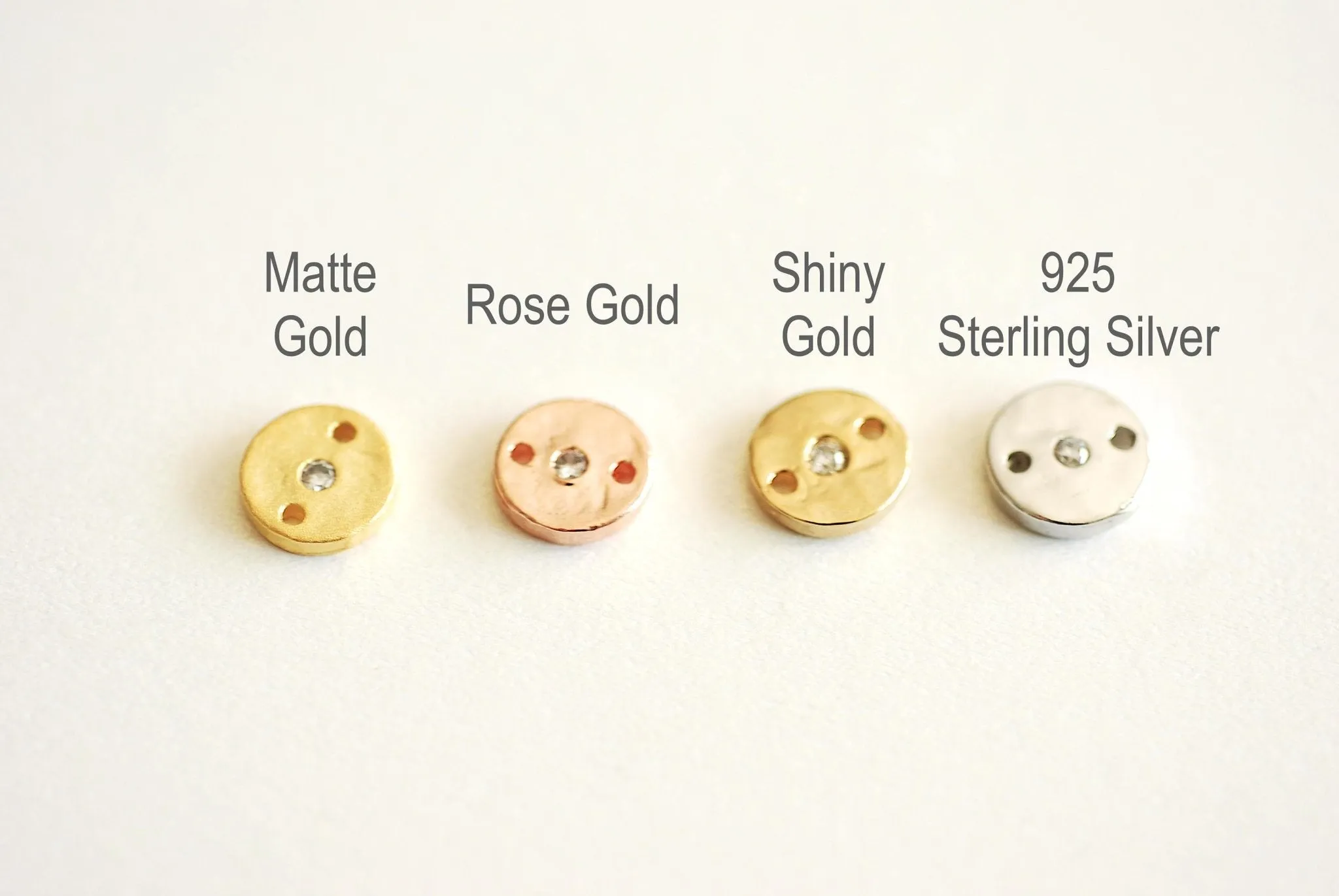 Wholesale Pink Rose Gold CZ Circle Connector- Vermeil Rose Gold Round Circle Charm, Hammered Round Circle Connector Link, Cubic Zirconia Round Charm