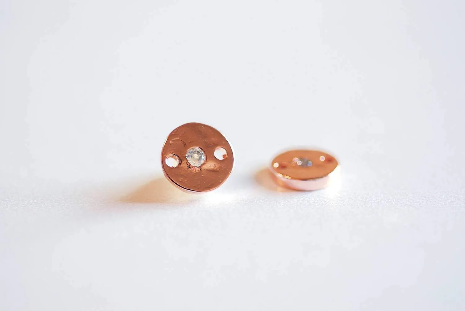 Wholesale Pink Rose Gold CZ Circle Connector- Vermeil Rose Gold Round Circle Charm, Hammered Round Circle Connector Link, Cubic Zirconia Round Charm