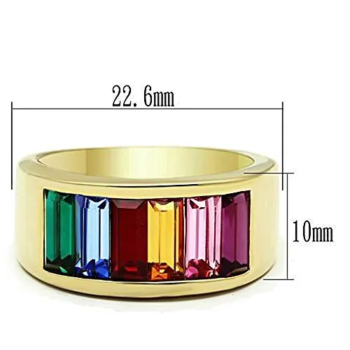 WildKlass Stainless Steel Multicolor Ring IP Gold Women Top Grade Crystal Multi Color