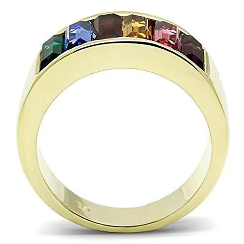 WildKlass Stainless Steel Multicolor Ring IP Gold Women Top Grade Crystal Multi Color