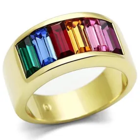 WildKlass Stainless Steel Multicolor Ring IP Gold Women Top Grade Crystal Multi Color