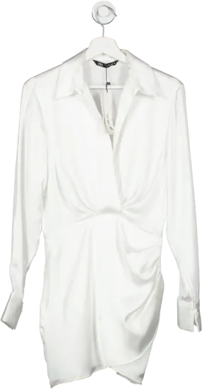 ZARA White Long Sleeve Satin Mini Dress BNWT UK S